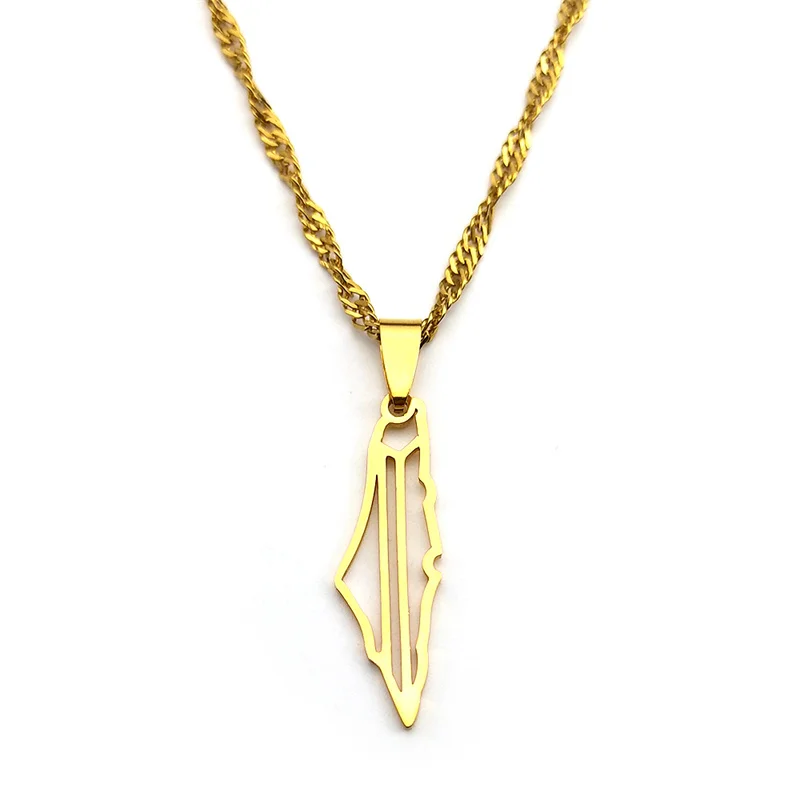Israel Palestine National Map Hollow Pendant Necklace for Men Women Stainless Steel Gold Silver Color Geography Chain Jewelry view 4