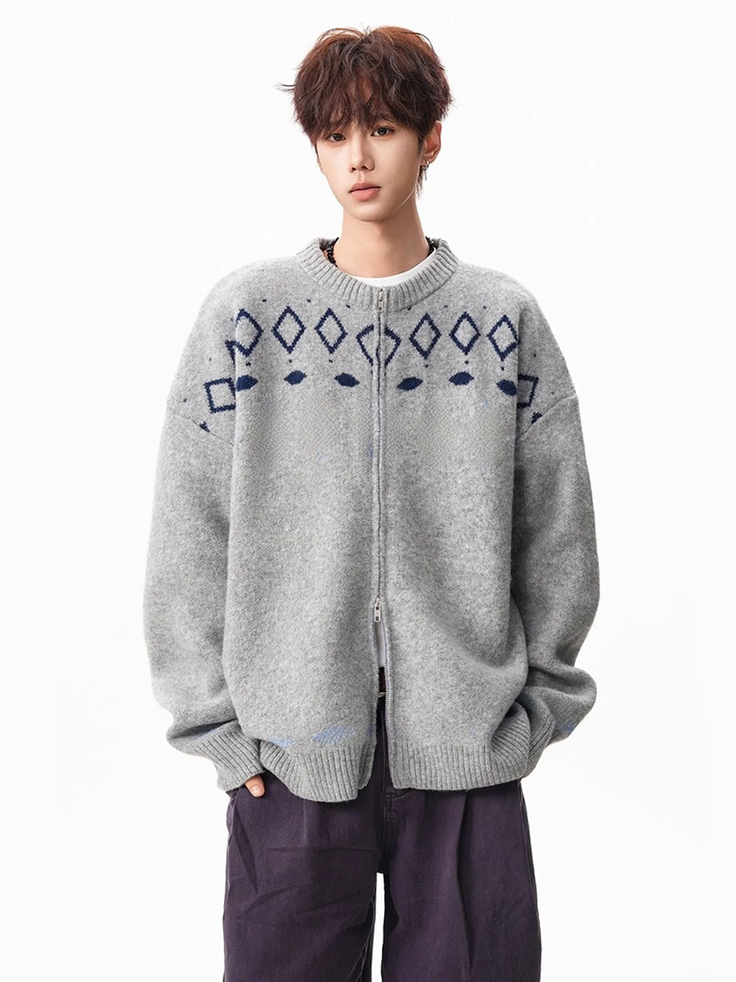 

Мужской вязаный круглый свитер Ne, повседневный свободный свитер с узором Sle Island, верхняя одежда для пар, длинное волокно из полиэстера