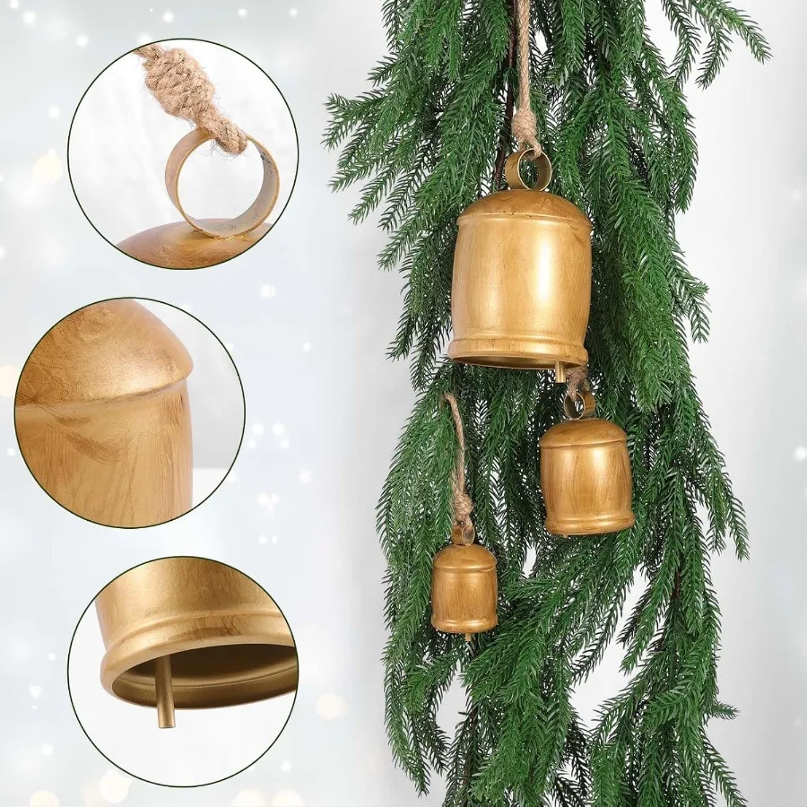 3 قطعة أجراس البقرة العملاقة خمر عيد الميلاد أجراس الزخرفية الشتاء كبير ريفي معلقة جرس الحلي لطاولة رف المركزية #3