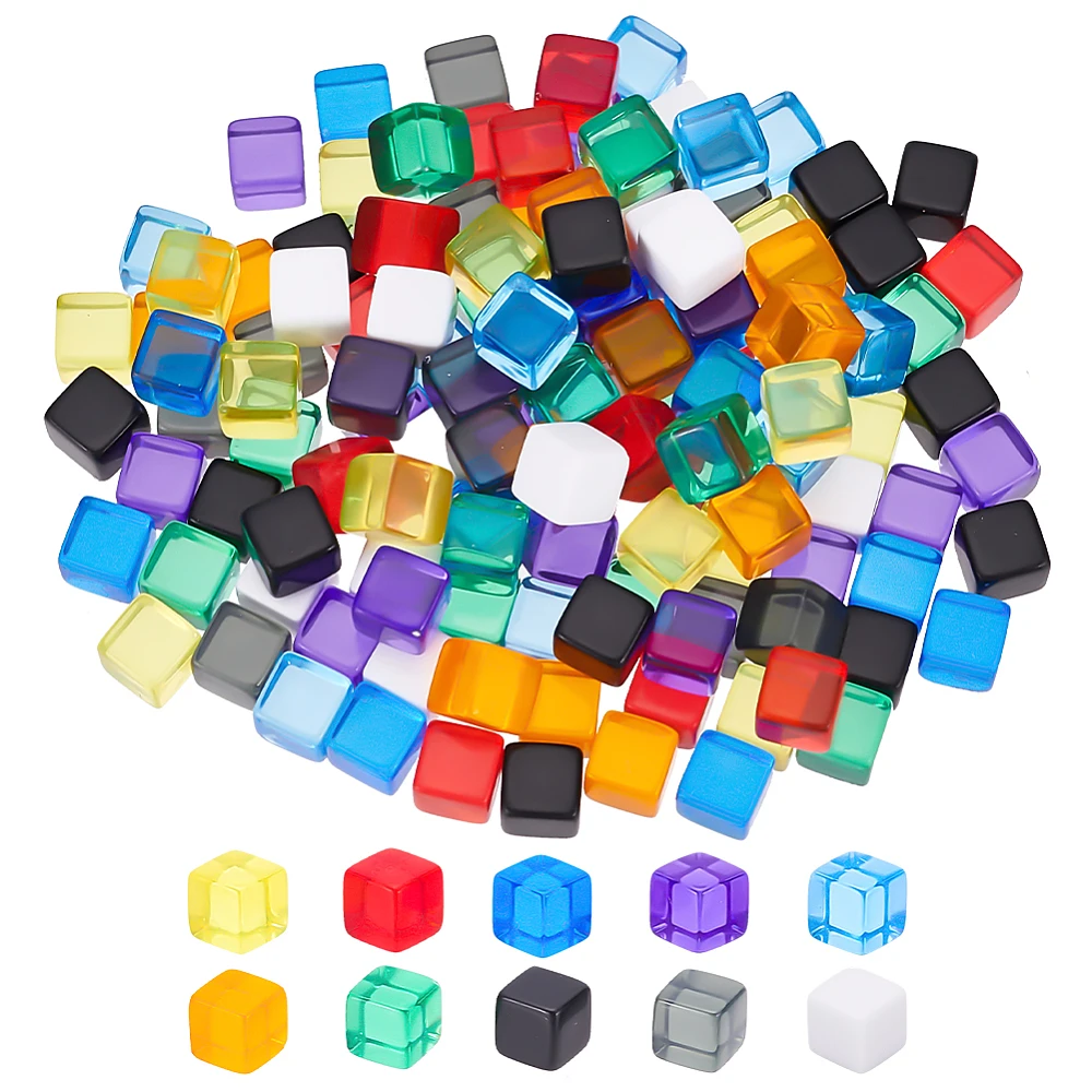 

1box 140pcs 10 colors Opaque Transparent Acrylic Beads No Hole Cube Mixed color 7.5x7.5x7.5mm 14pcs/color