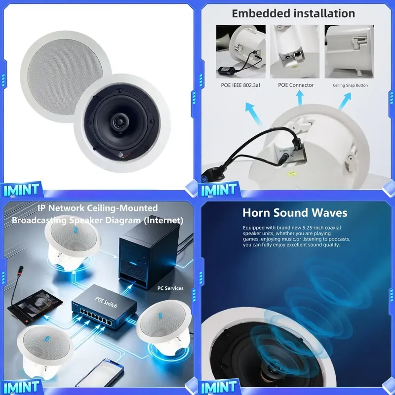 POE IP Network Ceiling Speaker 30-50W Adjustable 5.25