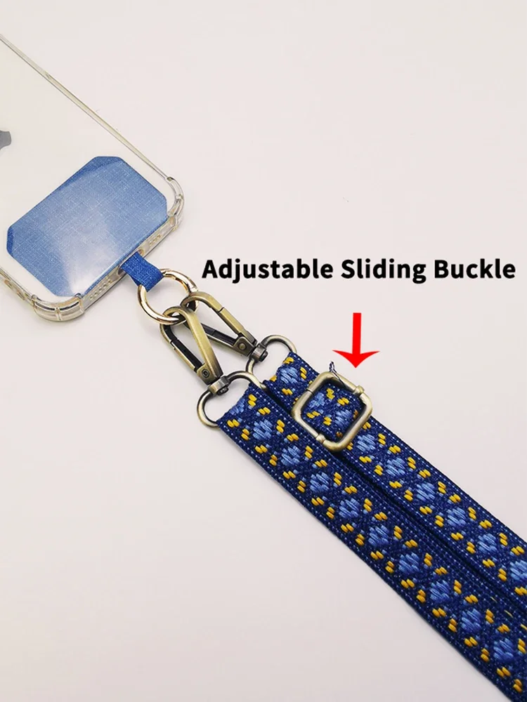 Vintage Embroidery Crossbody Neck Strap Mobile Phone Lanyard Adjustable Anti-lost Universal Cell Phone Case Chain Rope Pendant