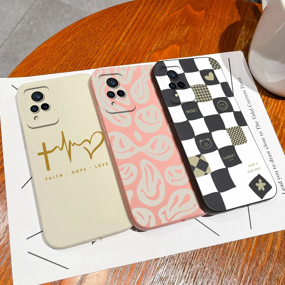 For VIVO V21 4G 5G Phone Case Smiling Face Cartoon Pattern Liquid Silicone Shell For VIVOV21 V 21 4G 5G Fashion New Design Funda