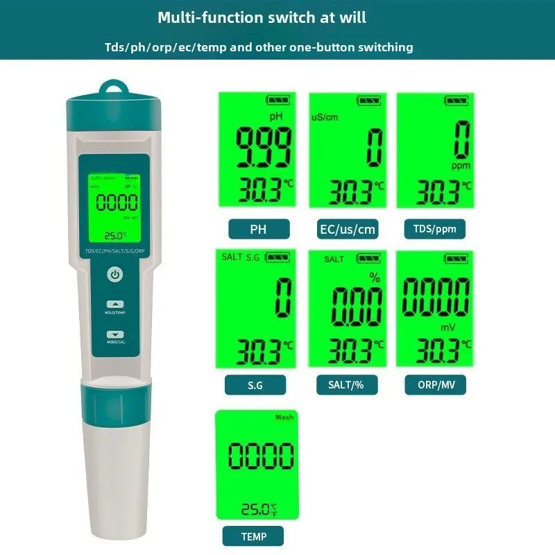 7 in 1 PH Meter TDS EC ORP Salinity S. G Temperature Meter With Backlight Digital Water Quality Monitor Tester for Aquarium