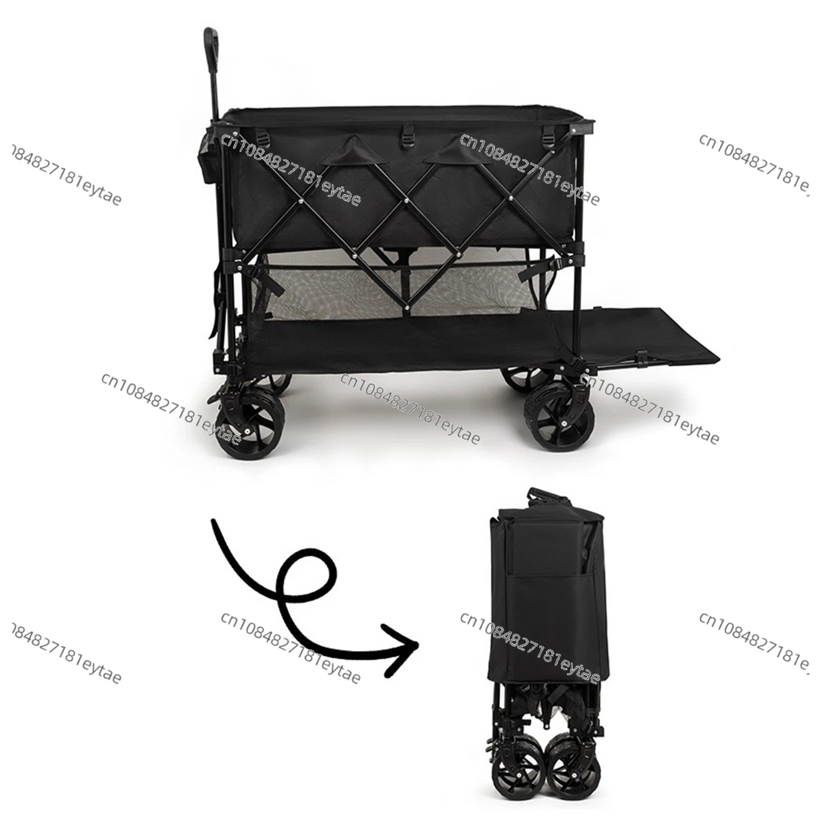 Foldable Double Decker Wagon, 400L Collapsible Cart with All-Terrain Wheels, 350lbs Capacity for Camping