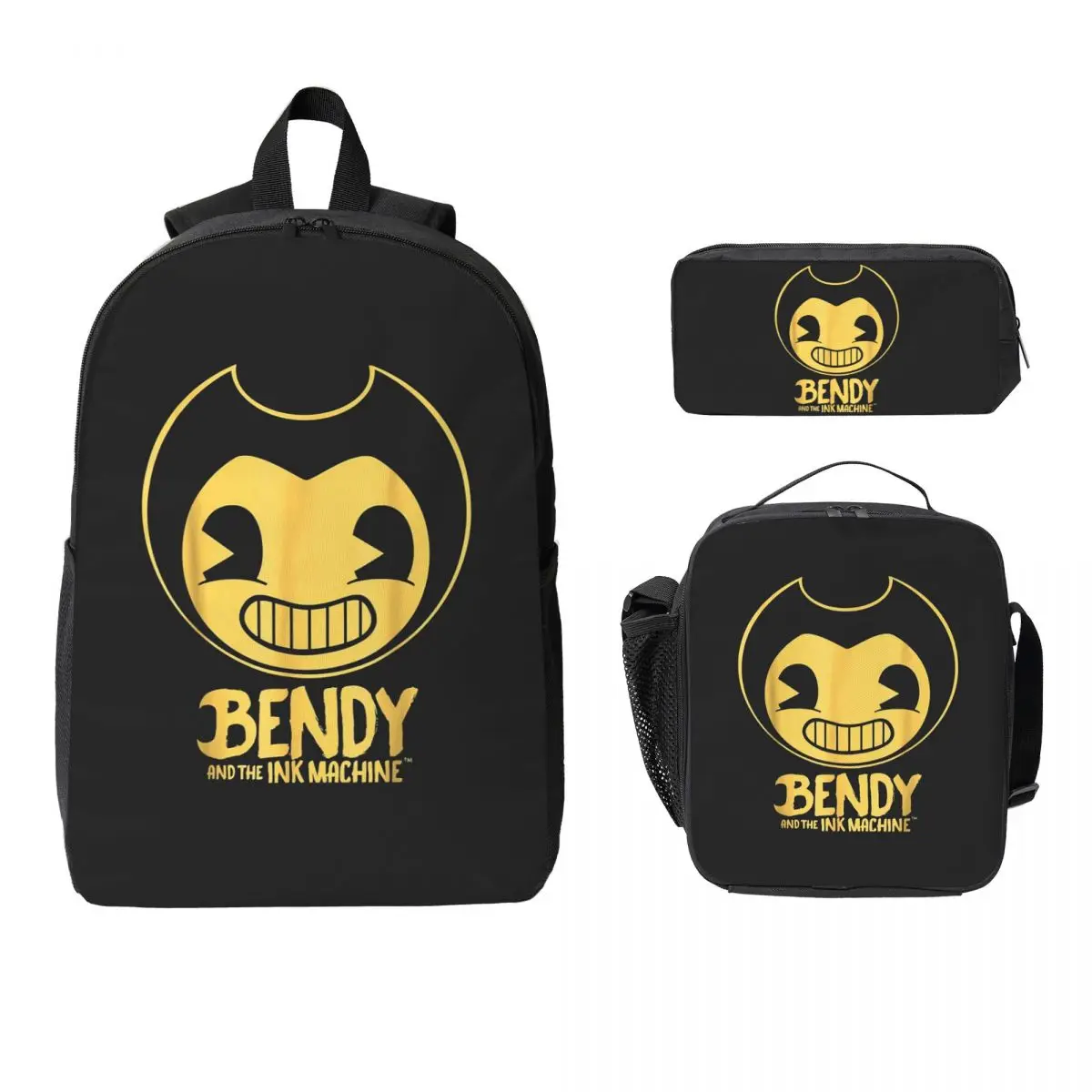 

Bendy-Ink-Machine Backpack Student BookBag School Bag Computer Shoulder Bags 3ps Insulated Lunch Bag Pencil Case