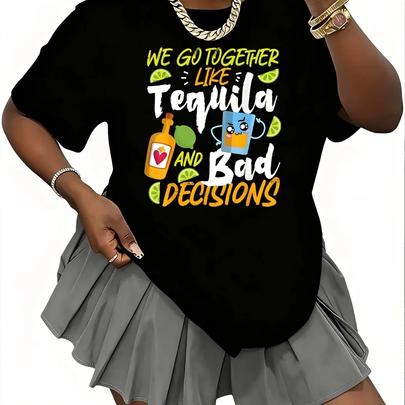 Nos combinamos como la tequila y las malas decisiones. Camiseta de algodón 100 % para mujer, con un divertido estampado, manga corta, cuello redondo, estilo casual, tallas de la S a la 5XL.