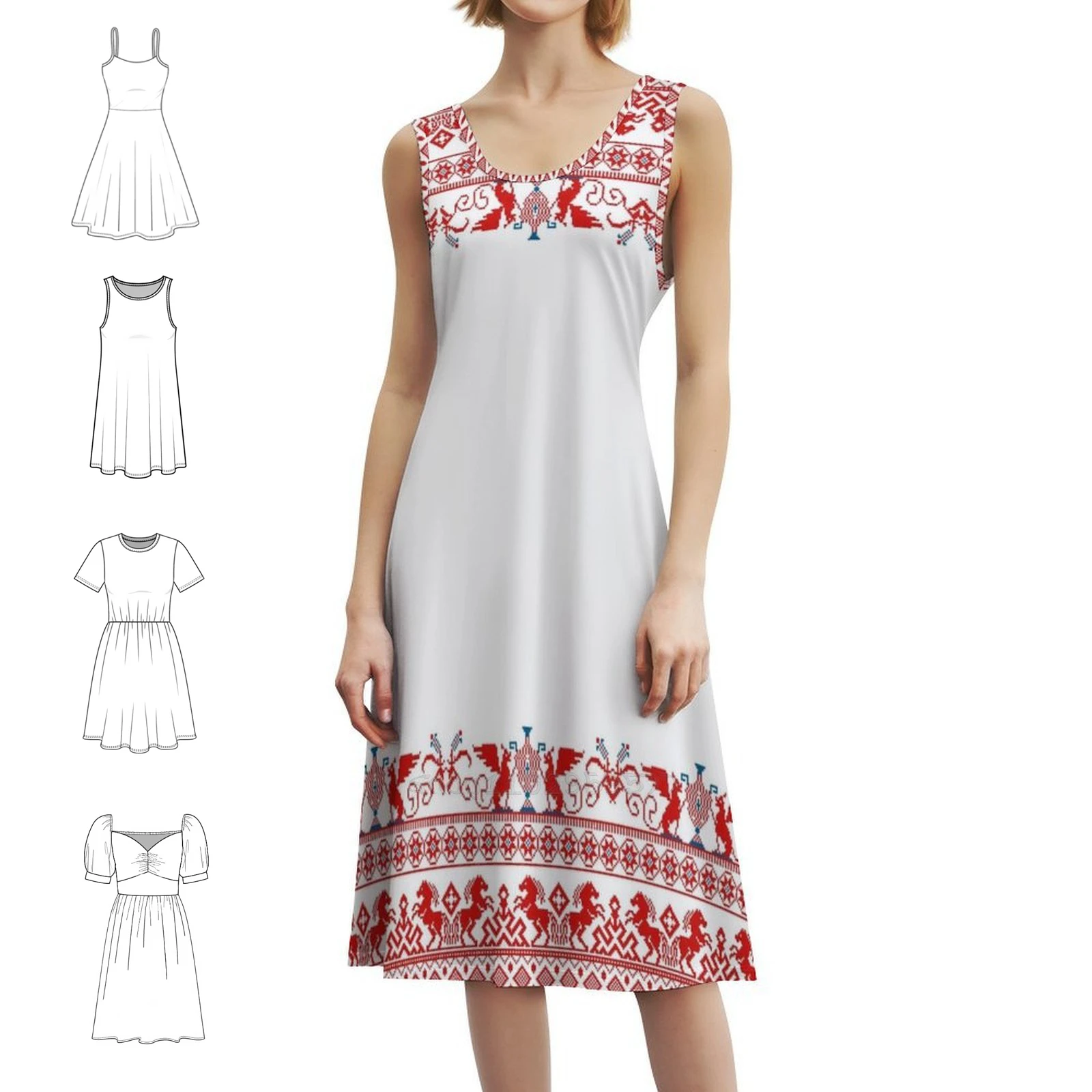 

Красное русское традиционное платье-халат с цветочным орнаментом для женщин, весенне-летнее повседневное платье для вечеринки, российский орнамент с узором