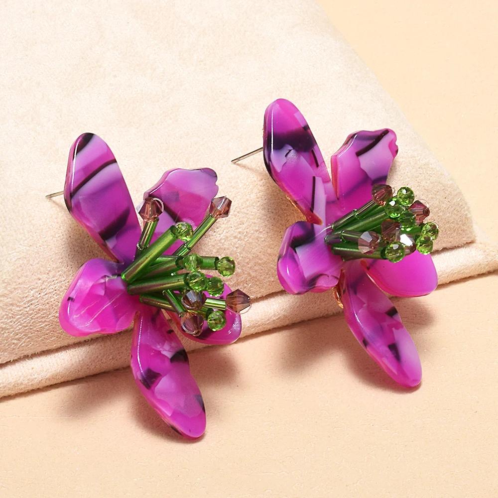 

Bohemian Acrylic Earrings Cute Flower Drop Earring Women's Popular Accessory Set Wholesale Trendy Jewelry