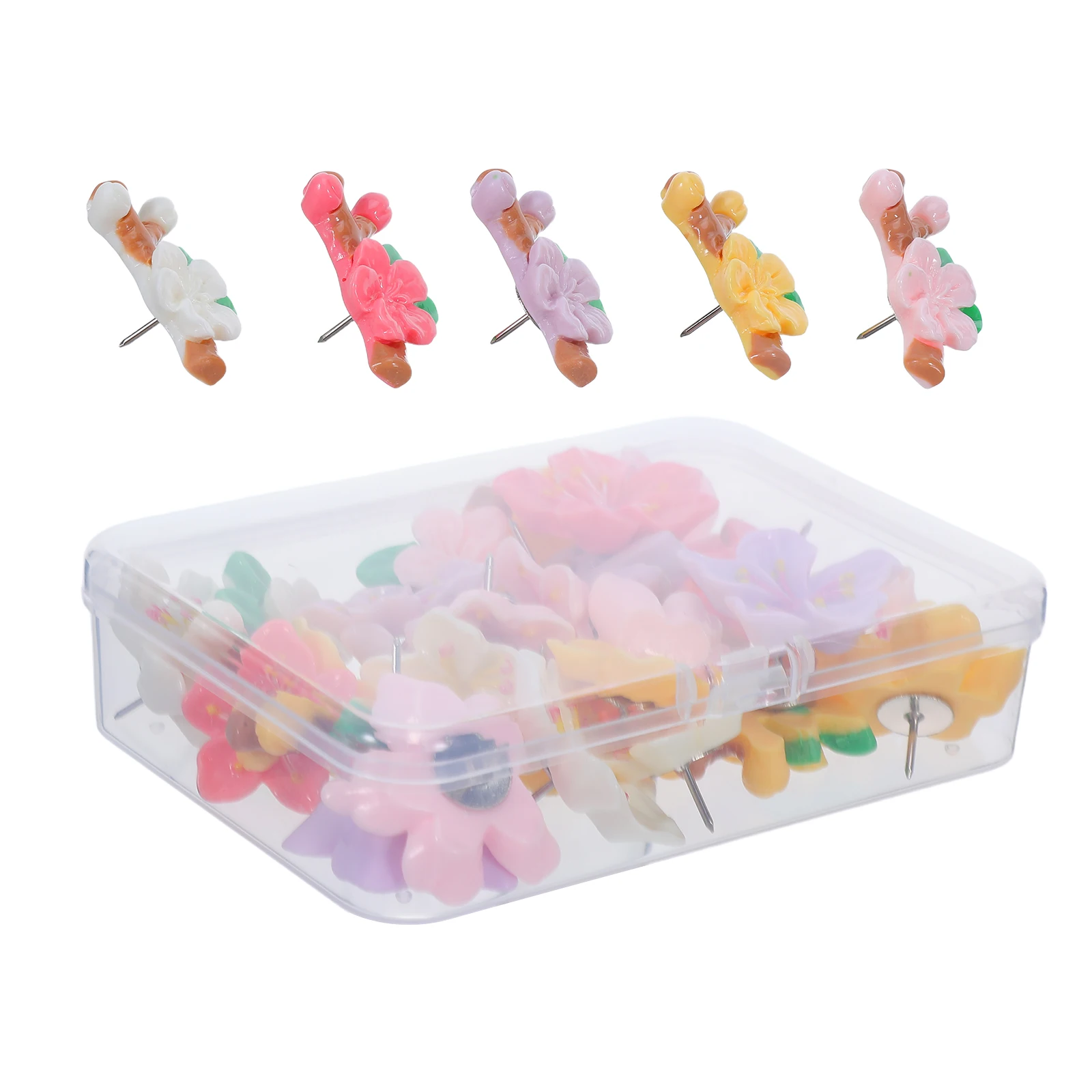 30 قطعة دبابيس ضغط أزهار الراتنج زهرة الإبهام المسامير خريطة الزخرفية المسامير للجدار لوحة الإعلانات مكتب الديكور الأزهار دفع