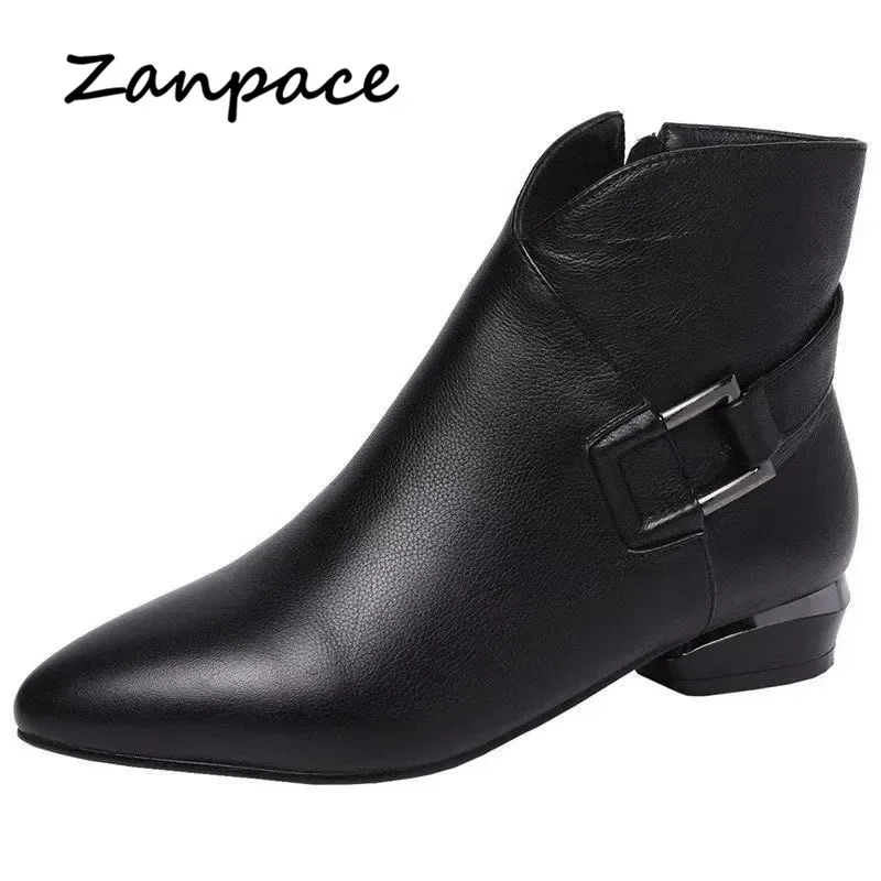 2024 Winter Fashion Women Boots Zipper Retro Leather Plus Velvet Shoes Thick Heel Ankle Boots Plus Size 41. High Heels Shoes