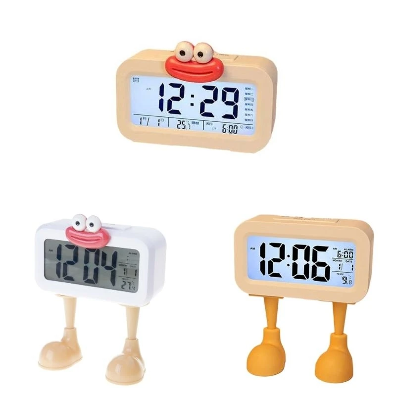 4X7B Sausage Lip Cartoon Alarm Clock with Stable Feet Stand Battery Operated LCD Display Night Light Desk Clock Home Decors