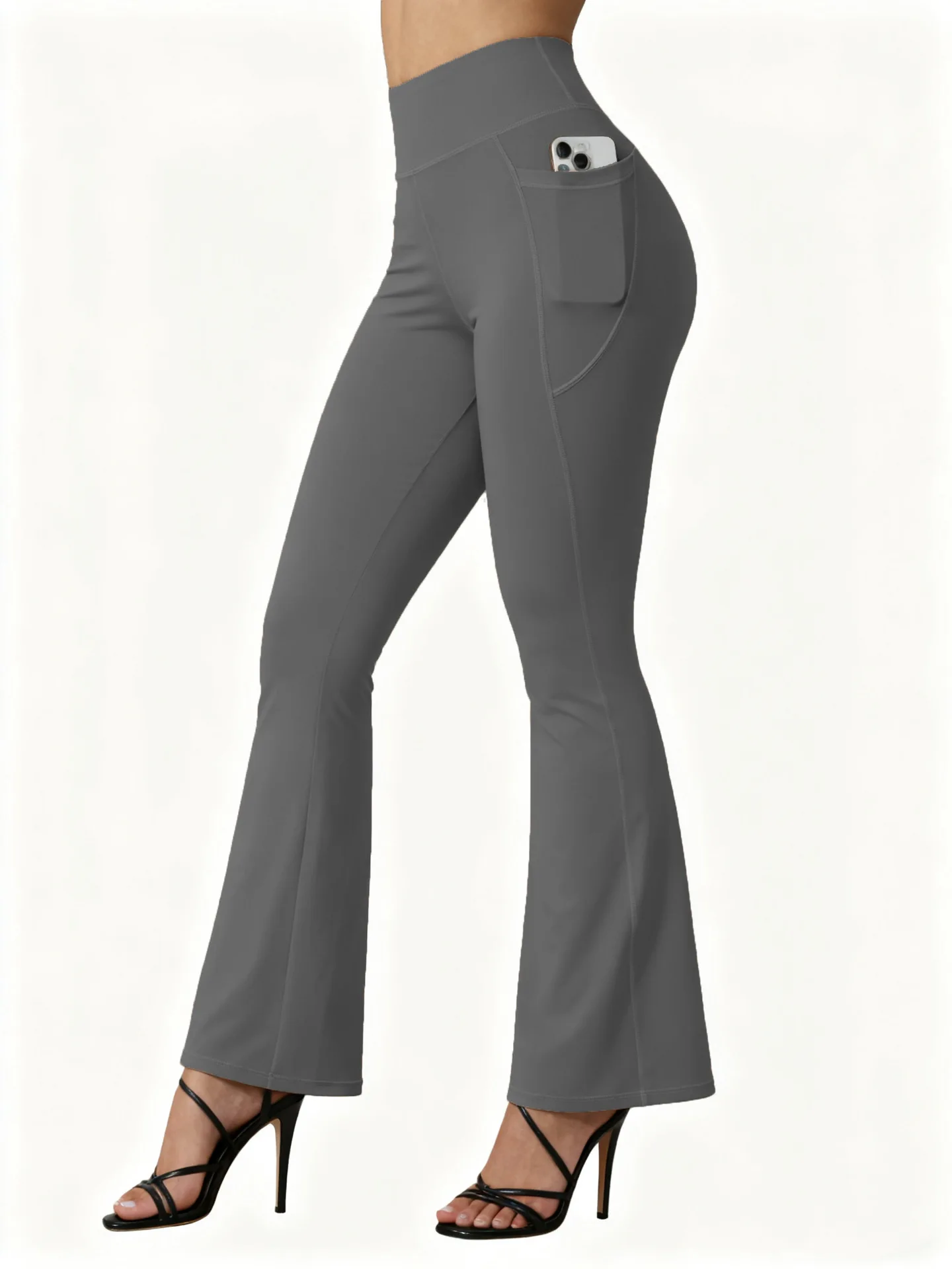 Hohe Taille, ausgestellte Yoga-Leggings für Damen, Po-Lifting mit Taschendesign, weites Bein, Leggings, Laufhose, Übergröße, Gymnastikhose – Detail 11
