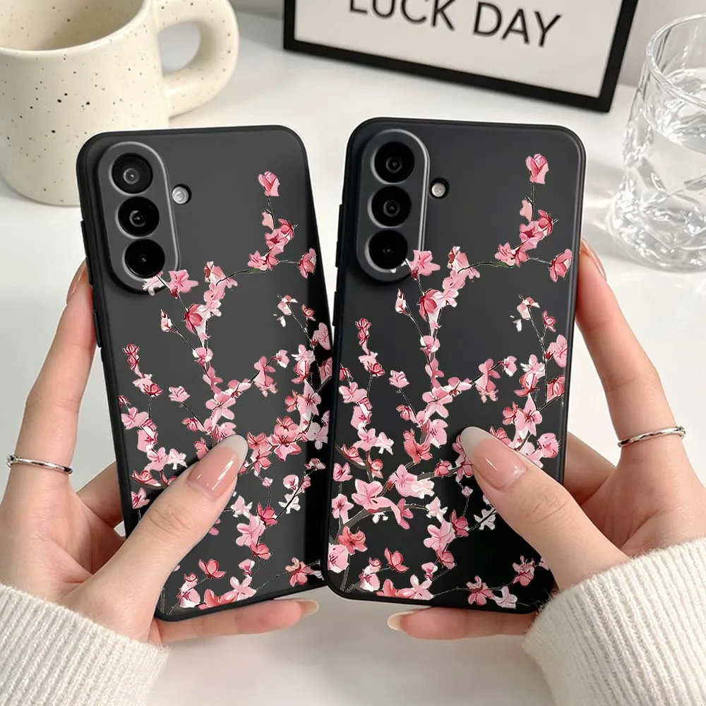 Pink Plum Blossom Branch For Samsung A04 A05 A06 A07 A12 A3 A14 A15 A16 A17 A23 A24 A25 A26 A32 A22 A31 Black Phone Case