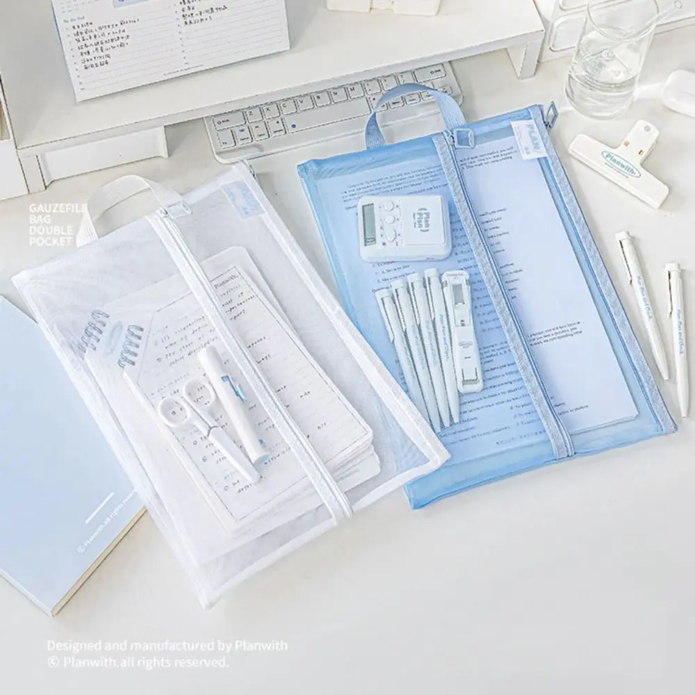 

Multifunctional Mesh Zipper Pouch Solid Color Large Capacity File Folder Bag Nylon Transparent Test Paper Storage Bag Students