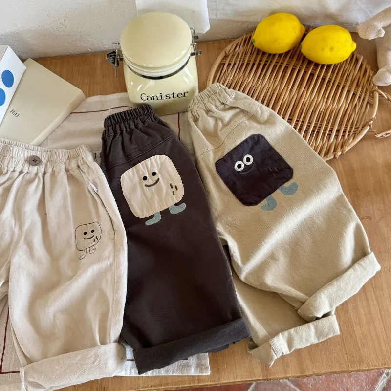 

HoneyCherry Children's Cute and Versatile Casual Pants Cotton Long Trousers for Boys and Girls, Spring and Autumn Pants