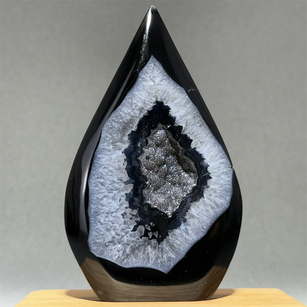 Natural Black Agate Crystal Cave Free-Form Torch Home Decoration Gift Reiki Healing Spiritual Meditation Witchcraft Energy Gem