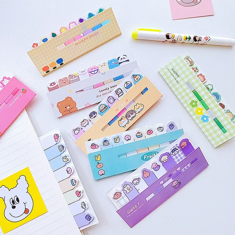 32packs Cartoon Animal Sticky Tabs for Books Kawaii Stationery Memo Sheets Cute Memo Pads Bookmarks Stickers Study Accessories