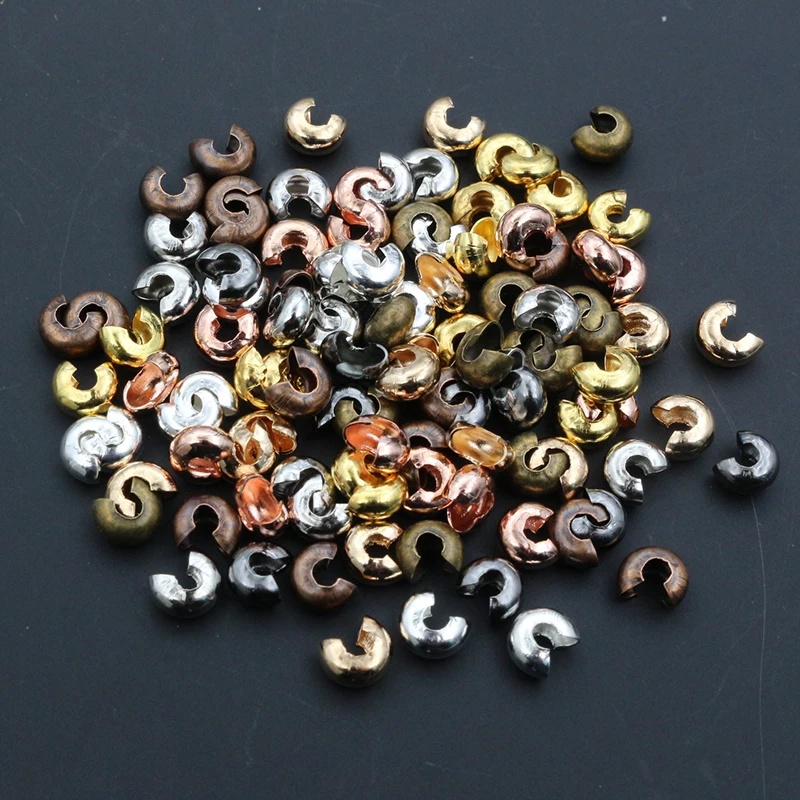 100pcs/lot Silver Gold Round Covers Crimp End Beads Dia 3 4 5 mm Stopper Spacer For DIY Jewelry Making Findings Supplies