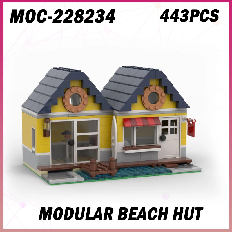 

443PCS MOC-228234 CITY Modern Brick House Modular Beach Hut Building Block Model High Compatibility Brick Set Creative Gifts