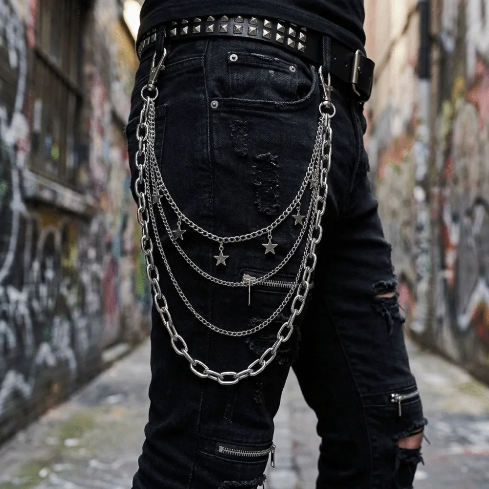 Fashion Three Layers Star Pendant Pants Chain Silver Tassel Hip Hop Chain Alloy Clothing Decor Multilayer Metal Chain Y2k