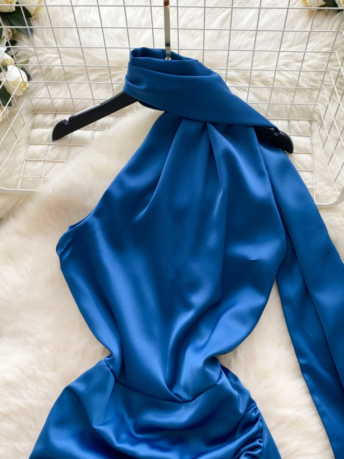 Ele Ekskluzywna Damska Sukienka Dr Sa Wisząca Ne Svel Wyszczuplająca Talia Plisowana Rozcięcie Satynowa Linia A Midi Dr