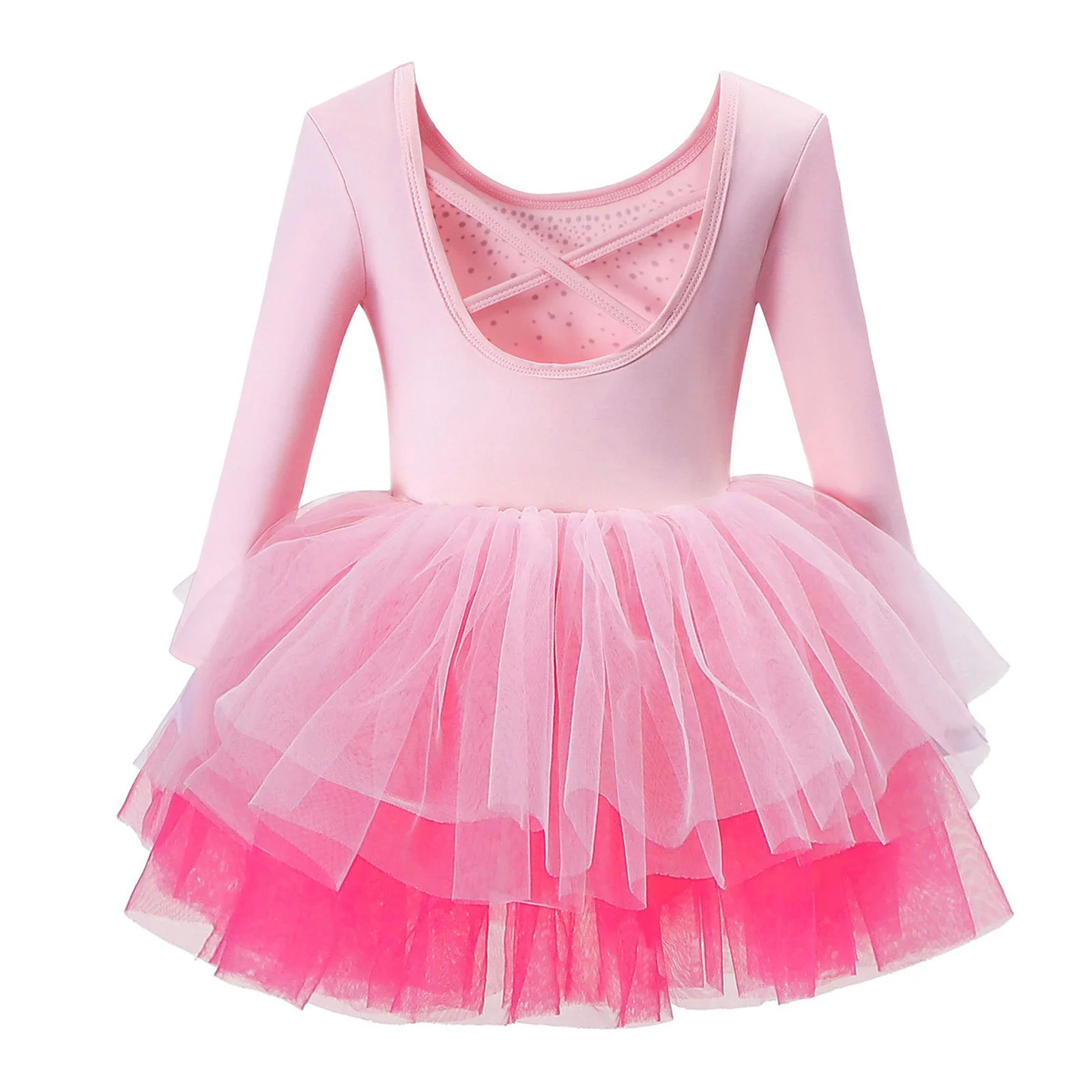 

Girls Long Sleeve Ballet Leotard Dress Kids Glittery Rhinestone Dance Performance Ballerina Clothes Layered Tulle Princess Dress