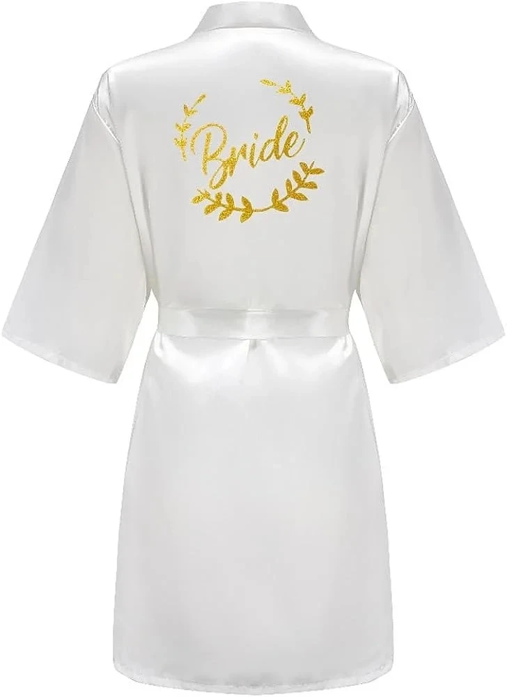 Satin Silk Robes Wedding BathRobe Bride Bridesmaid Dress Women Clothing Sleepwear Gold Letter SP092