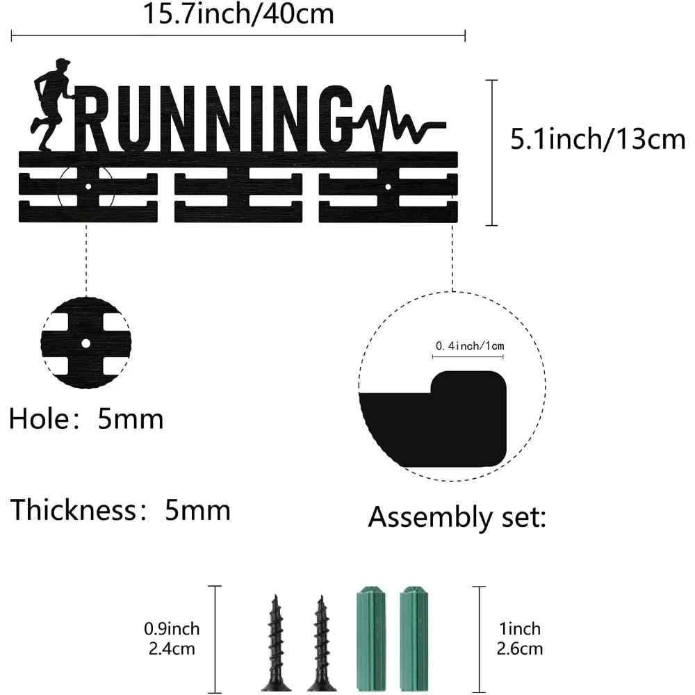 Running Medal Holder Sport Medal Hanger Medal Rack Display Wall Rack Mounted Over 30 Medals Wooden Heartbeat for Runners Swim