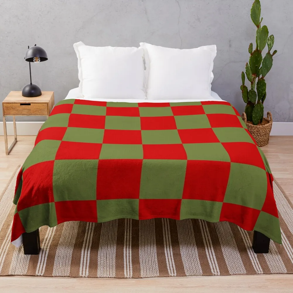 

Red and drab green checkers Throw Blanket Moving Luxury Thicken Single Blankets