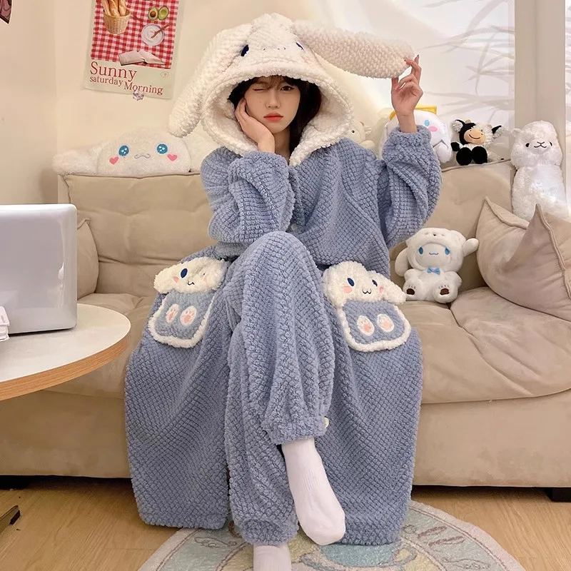 Kawaii Sanrios Hellokittys Kuromi Mymelody Cinnamoroll Plush Pajamas Cartoon Winter Thickening Girl Birthday Gift For Girlfriend