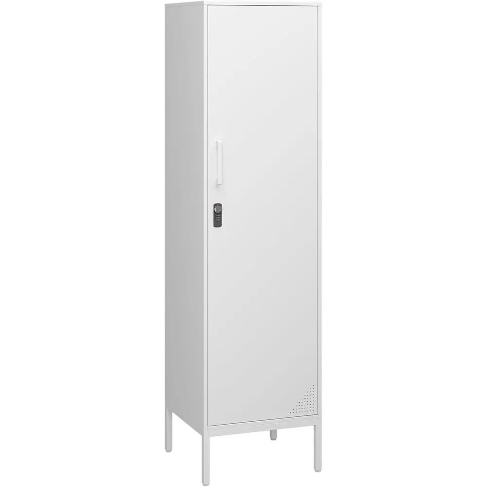 

59 Tall White Metal Locker Cabinet with Locking Door and 2 Shelves for Kids, Ideal for Bedroom, Home Office, Garage, and Bathroo