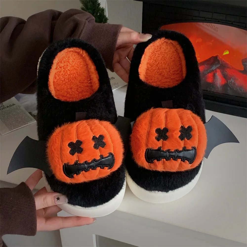 

2025 autumn and winter new Halloween pumpkin shoes women's soft plush non-slip indoor warm and comfortable cotton shoes