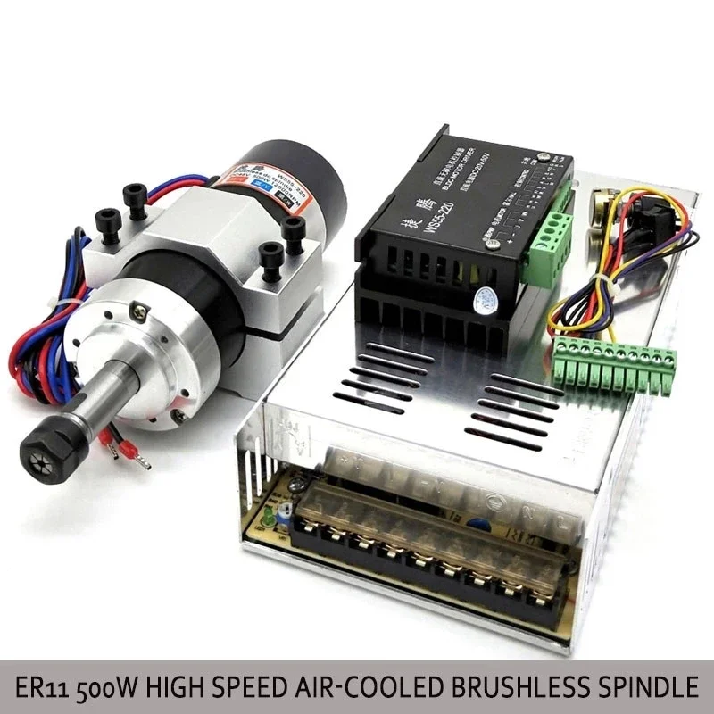 Pinça 55 mm Pwb 500w 300w Refrigerado a ar Brushless Eixo Motor Máquina de Gravura 48v 12000r Fonte de Alimentação Driver Mais Braçadeira Er11 Er16