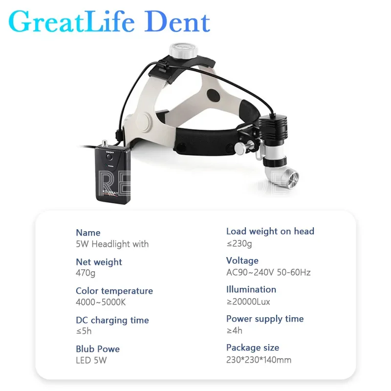 GreatLife Dent 5W 80000lx KWS 4X 5X 6X LED Surgical Binocular Magnifier Loupes Dental Headlamp NQA KD-205AY Chargeable Headlight