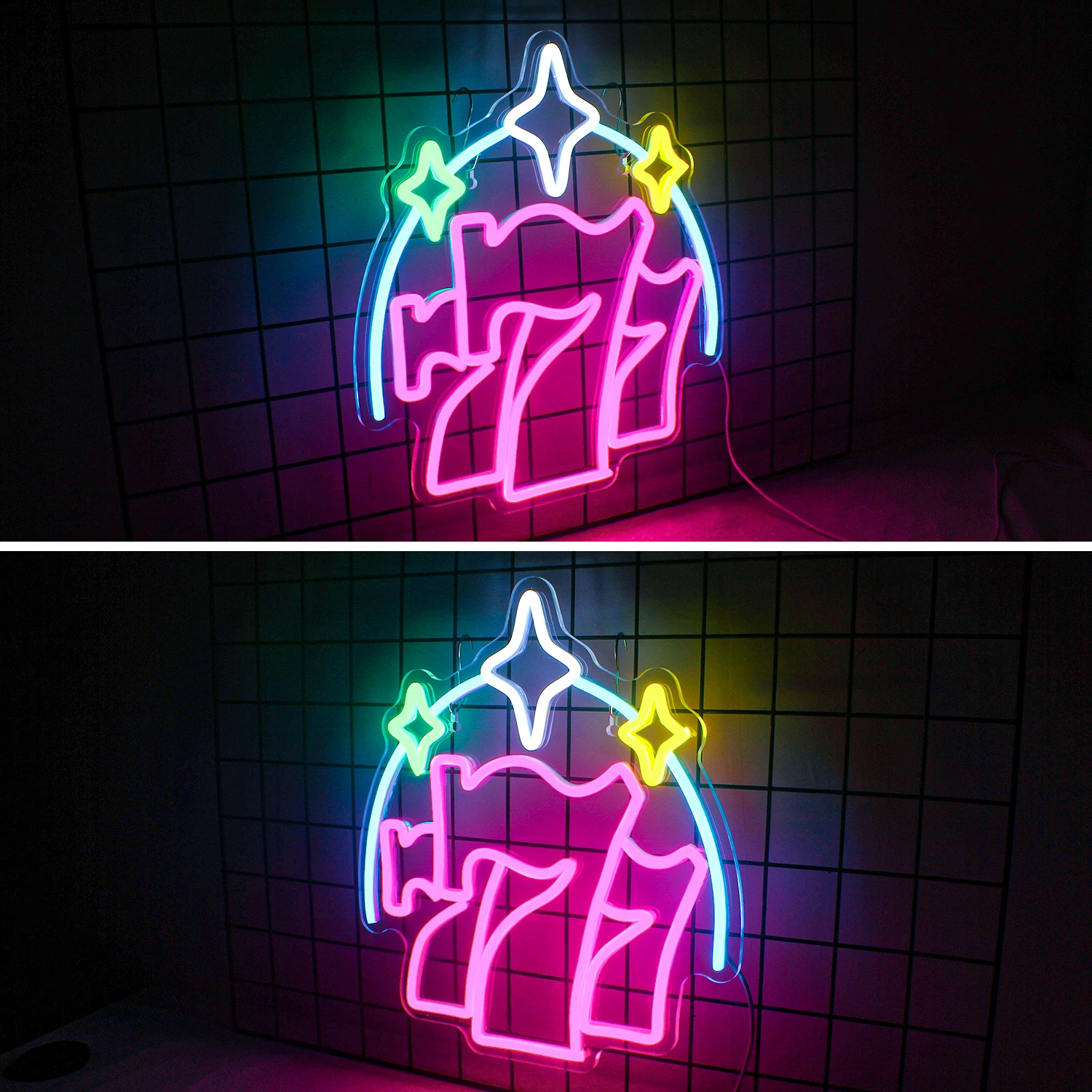 Luck 777 Neon Led Sign Angel Number Neon Lights Signs Wall Hang Decor Game Room Living Room USB Powered Bar Party Decor