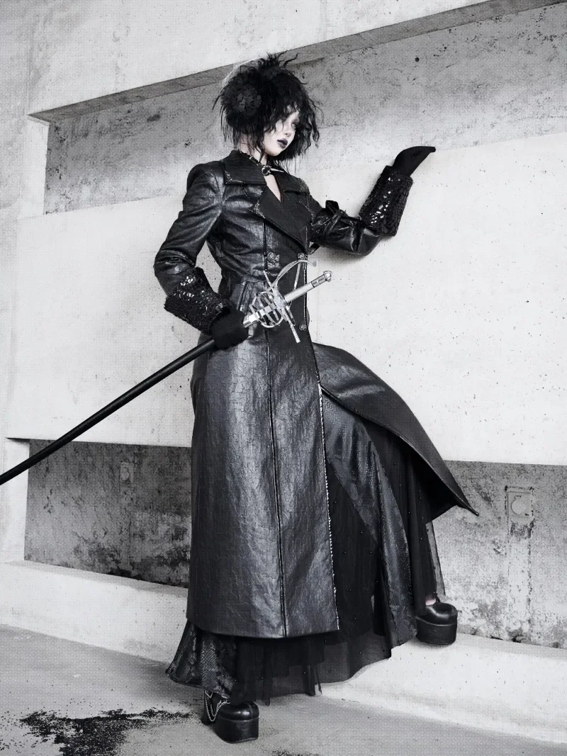 معطف طويل جديد لعام 2025 سترة سوداء متصدعة من الجلد صوف الضأن سميكة مزدوجة الصدر سترة واقية ملابس الخريف والشتاء #5