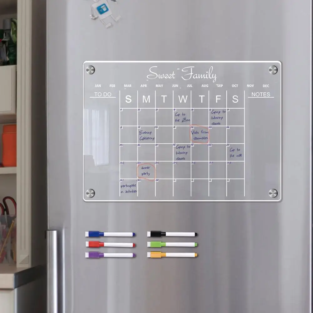 Magnetic Clear Fridge Magnets Dry Wipe Acrylic Board Marker Eraser Writing Record Message Board Remind Memo Pad Kid