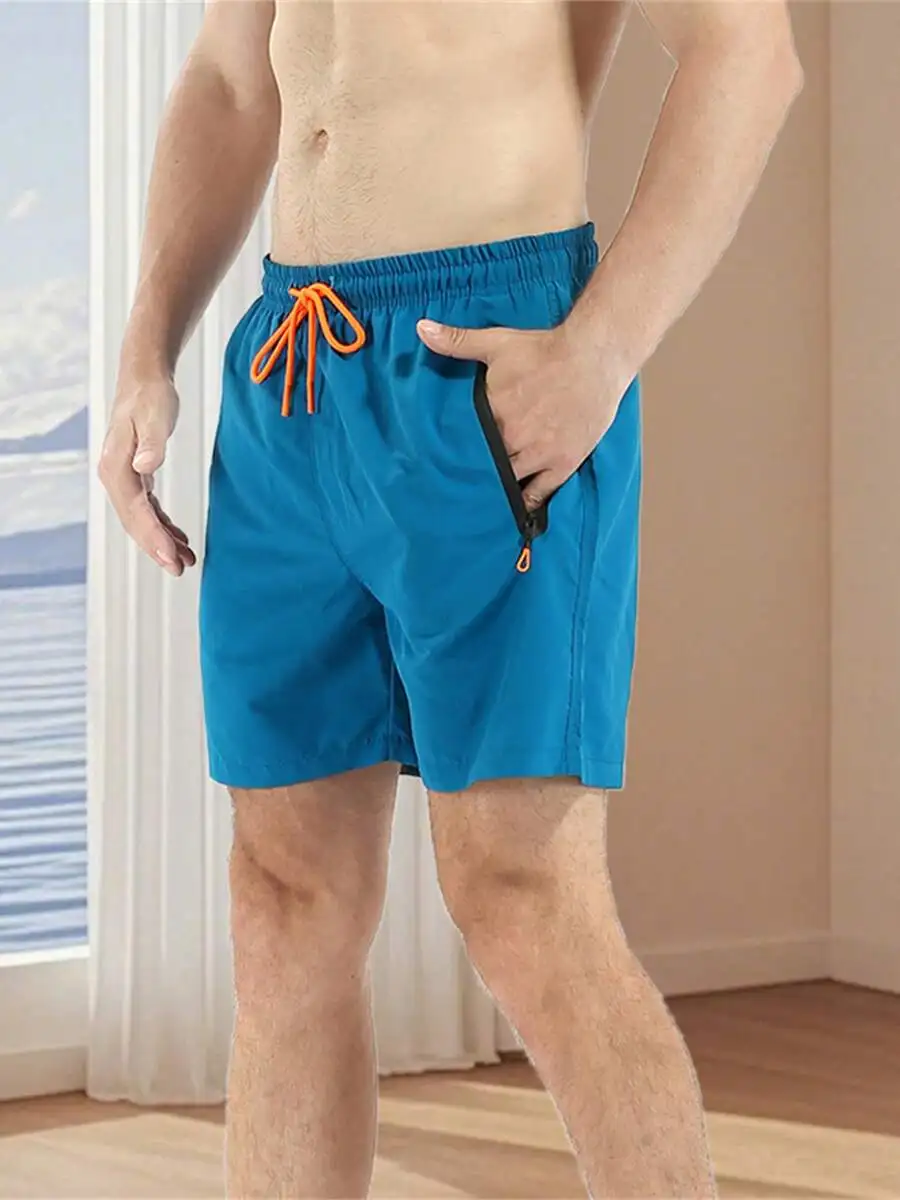 

Men Swim Trunks Drawstring Elastic Waist Contrast Color Beach Shorts Summer