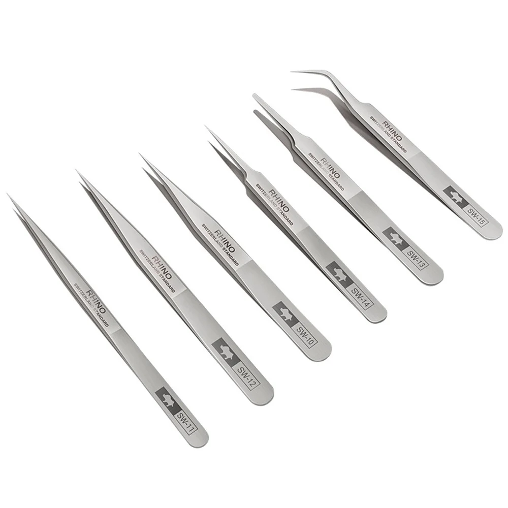 Anti-Magnetic Anti-Acid RHINO SW 10 - SW 15 Tweezers Set Switzerland Standard Tip Precision Forceps Phone Repair Tools