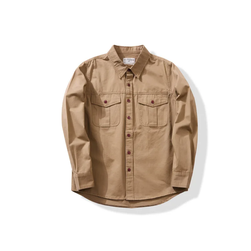 OKONKWO, nueva blusa de ingeniero de tejido liso de Color sólido, ropa de trabajo de carga para hombres, camisa de manga larga, ropa de senderismo para campamento al aire libre