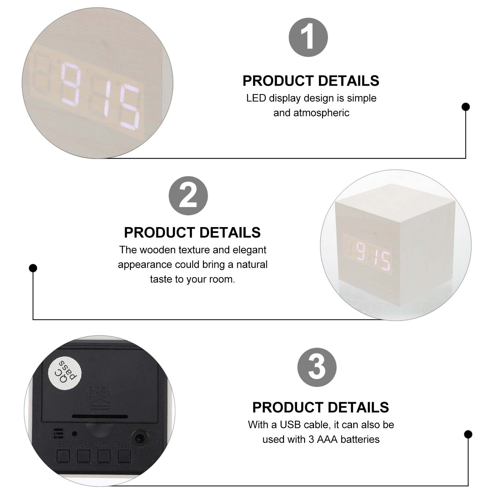 

Car Wooden Electronic Alarm Clock Child Digital Pvc Veneer Clocks Bedside Desktop