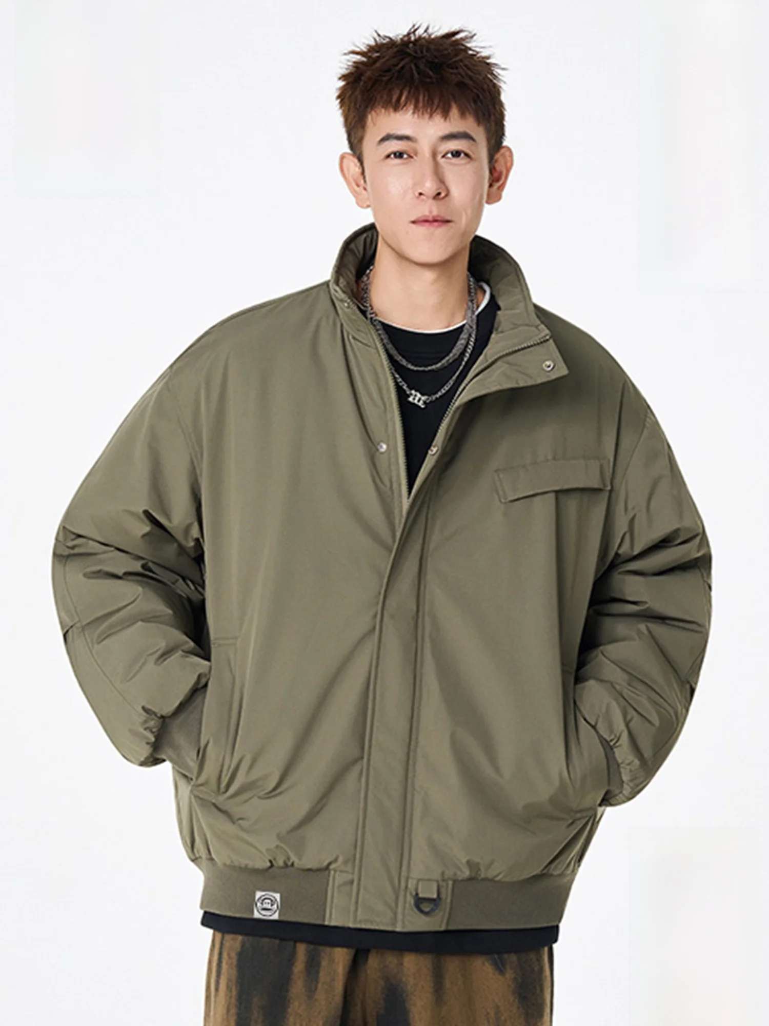 

PaulFrank Thiened Winter Jaet Men's Cotton Coat Warmth High Street Military een Stand Collar Zipper Closure Long Sve