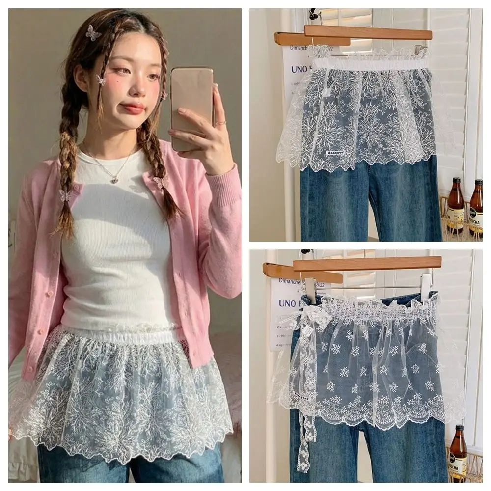 

Fashion Balletcore White Lace Fart Curtain Lace Up Ballet Style Ruffle Short Skirts High Waist Layered Butt Curtain Girl
