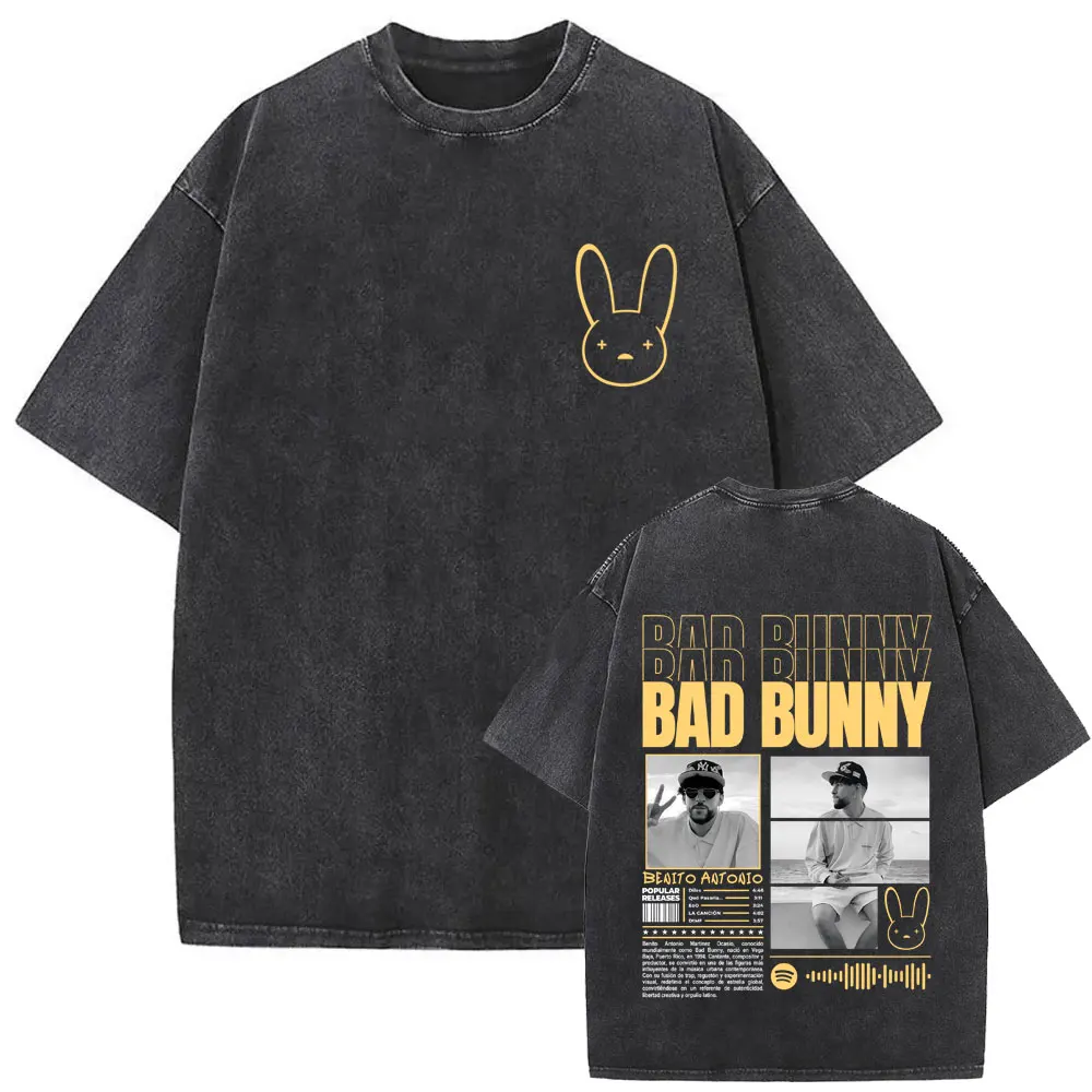 I Love Bad Bunny Vintage Washed T-shirt Summer Merch 2026 T Shirts Men's Clothing Fashion Hip Hop