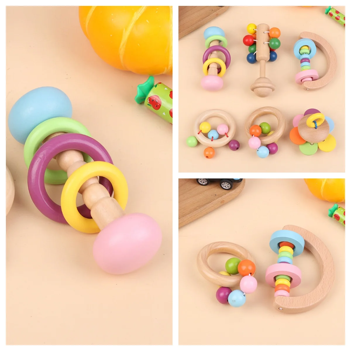 Baby Handheld Ringing Instrument Toy Wooden Musical Instruments Toy Baby Rattle Early Education Toys Griping Practice Toys