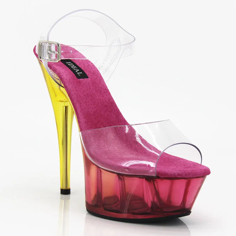 15cm Super High Heel Wedding Shoes Color Transparent Thick Sole Waterproof Platform Steel Tube Dance Sandal