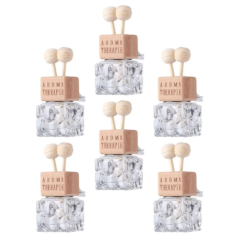 

6Pcs Car Air Vent Fragrance Ornament Diffuser Wooden Lid Glass Perfume Bottles Essential Oil Aromatherapy Slow Release