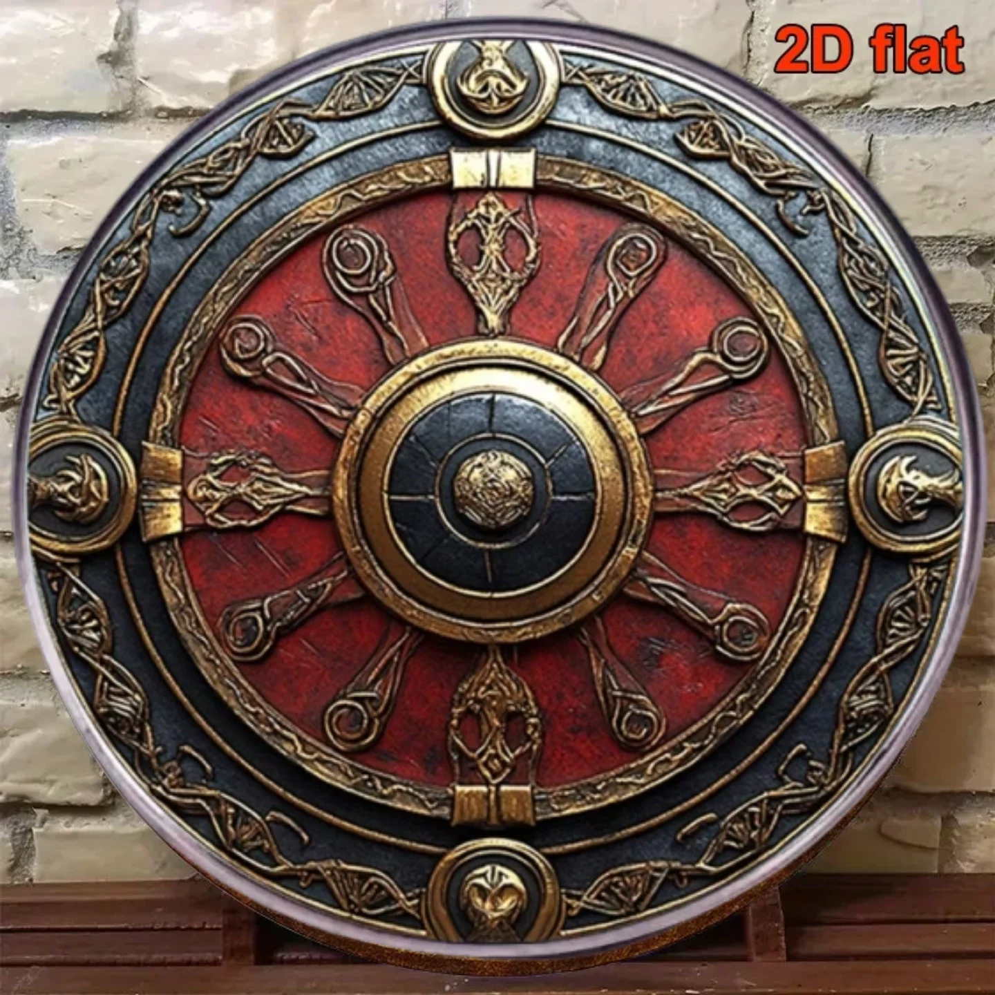 2D Flat Viking Shield Aluminum Wall Art - Round Metal Decor for Home Office Bar Man Cave Christmas Birthday Party Gift