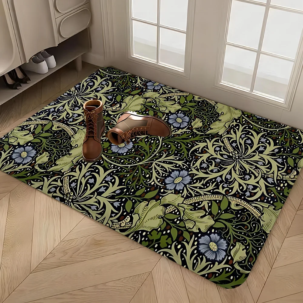 Custom William Morris Compton Floral Art Bathroom Mat Anti-slip Absorb Water Long Strip Cushion Bedroon Mat Welcome Doormat